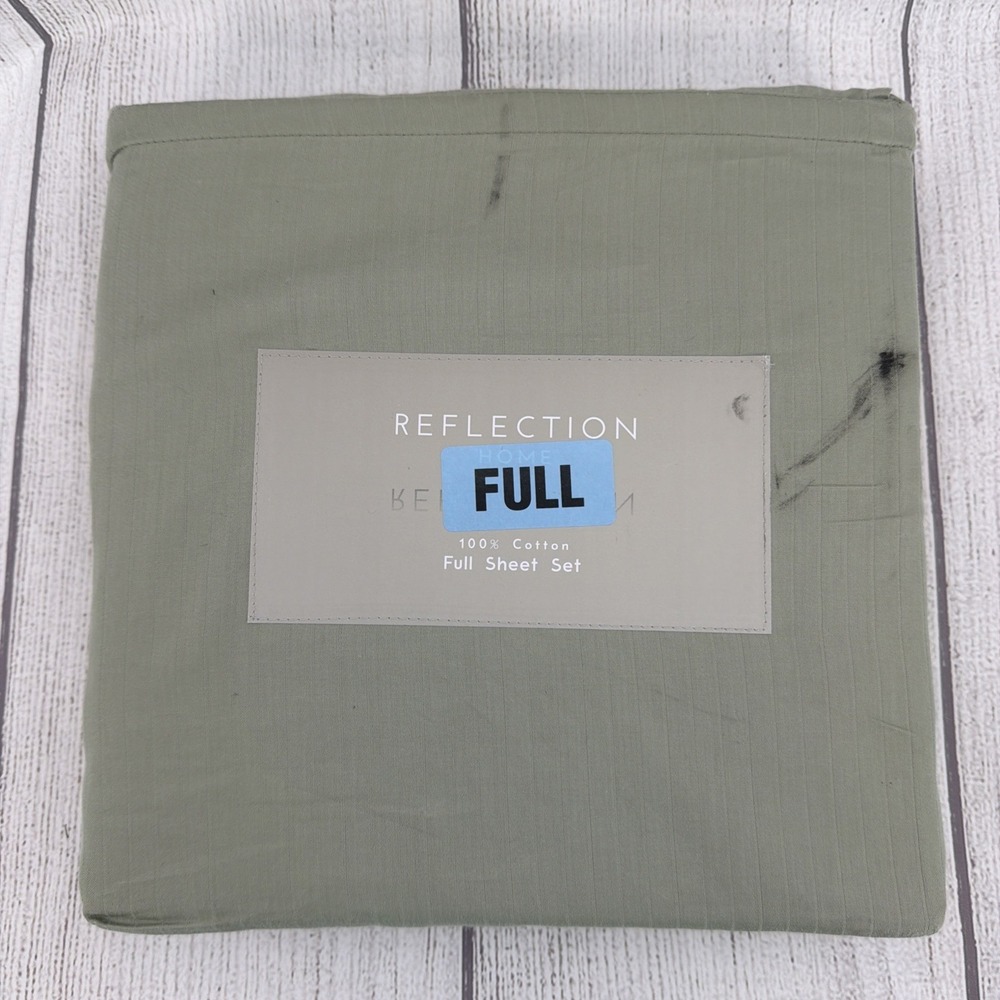 Reflection Home Sheet Set FULL Sage Green Striped 100% Cotton Farmhouse Cottage
